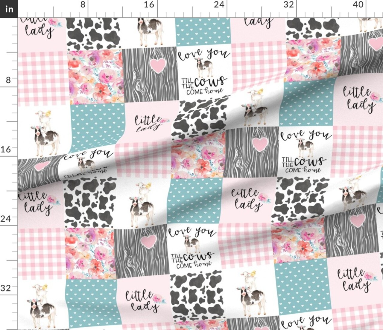 Farm Life Wholecloth Cows Animals Cheater Quilt Topper Baby Girl Nursery Custom Printed Fabric by Spoonflower Various Fabrics by the Yard or Fat Quarter